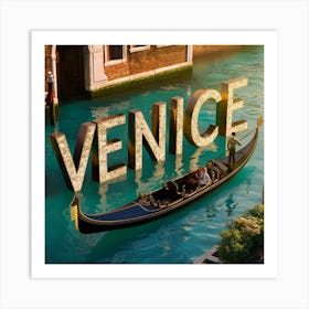 Venice Enchanting 3d Poster With Canal Typography And Gondola Serenade (2) Art Print