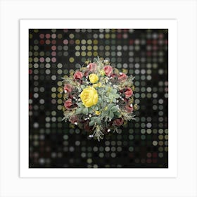 Vintage Yellow Rose Flower Wreath on Dot Bokeh Pattern n.0285 Art Print