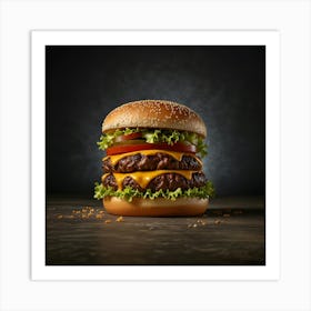 Hamburger On A Dark Background Art Print