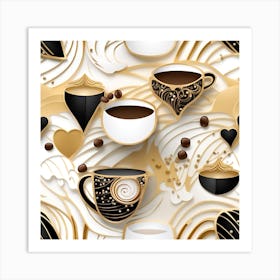 Seamless Pattern With Coffee Cups Art Print