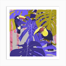 Hornbills Amid Monstera Square Art Print