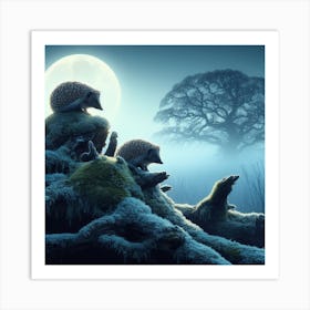 Hedgehogs At Night 1 Art Print