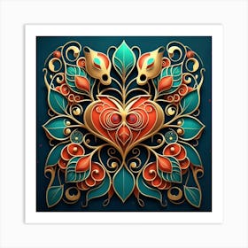 Abstract art of exotic flowers with vibrant abstract hearts in their designs, hearts, 14 Art Print