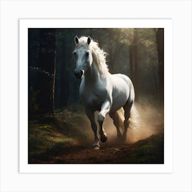 White Horse In The Forest Art Print