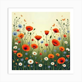 A Wildflower Meadow With A Mix Of Poppies, Daisies, And Cornflowers 2 Art Print