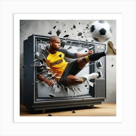 Soccer Player Kicking Tv Art Print