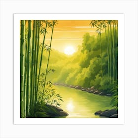 A Stream In A Bamboo Forest At Sun Rise Square Composition 409 Art Print