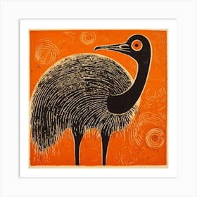 Retro Bird Lithograph Ostrich Art Print