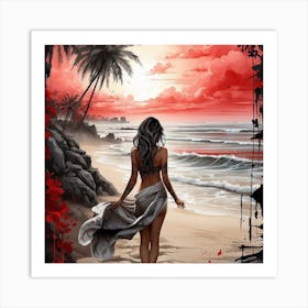 Sexy Girl On The Beach Art Print