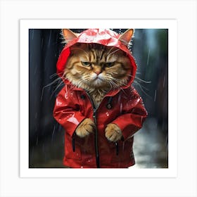 Cat In Raincoat 1 Art Print