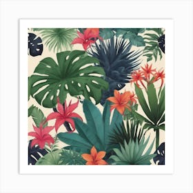 Tropical Leaves Seamless Pattern Art Print