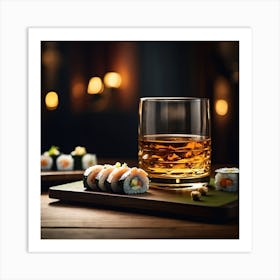 Glass Of Whisky And Sushi Art Print