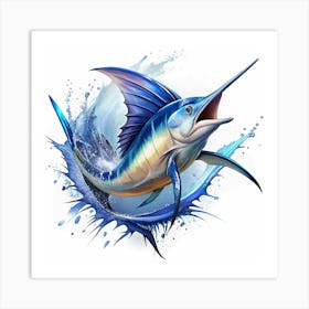 A Majestic Blue Marlin Leaping From The Water Art Print