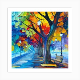 Colorful Autumn tree in the park oil painting abstract painting art Art Print
