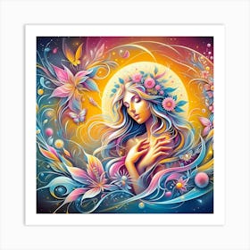 Psychedelic Woman With Flowers Art Print