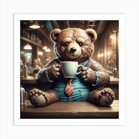 Teddy Bear Drinking Coffee Art Print