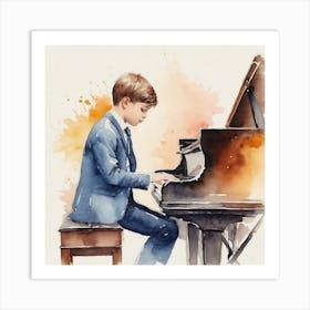 Watercolor Boy Playing The Piano Art Print