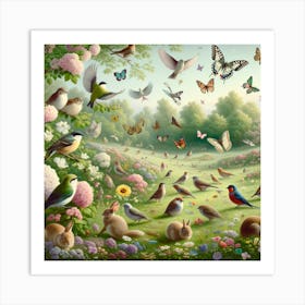 Birds And Butterlies Art Print