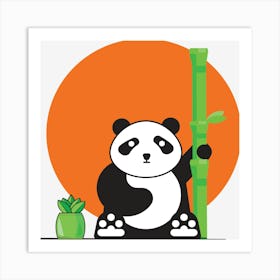 Panda Animal Orange Sun Nature Art Print