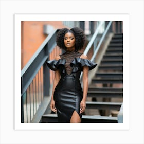 A Sexy Black Woman Wearing An Atsko Kudo Dress - Created by Midjourney Art Print