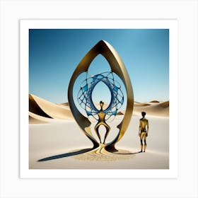 Golden Sculpture In The Desert 2 Art Print