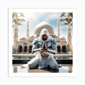 Muslim Man Praying In Front Of Mosque 3 Art Print