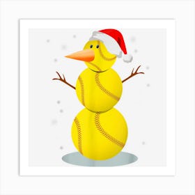 Softball Snowman Santa Hat Christmas Soccer Lover Kids Art Print