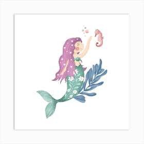 Mermaid and her friend nursery print Art Print