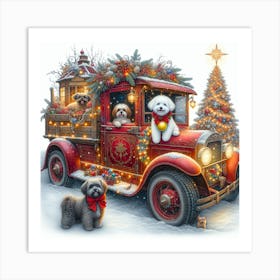 In A Snowy Christmas Village An Old Red Xtnrwry Art Print