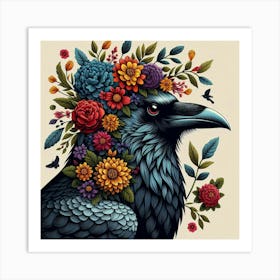 Crow With Flowers 2 Art Print