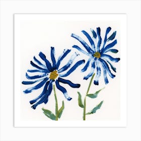 Blue Flowers - minimal minimalist painting hand painted flowers nature Art Print