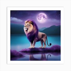 Lion In The Moonlight Art Print