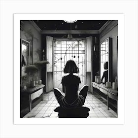 Manga Girl In A Room 3 Art Print