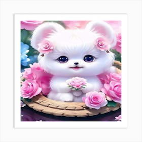 Cute Dog With Roses Art Print