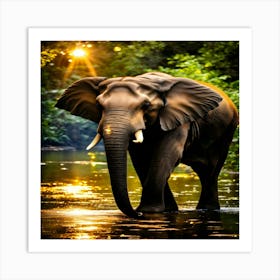 Elephant In The Water Art Print