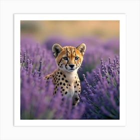 Cheetah On A Bed Of Lavender 1 Art Print