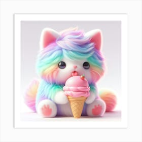 Rainbow Cat With Ice Cream 1 Art Print