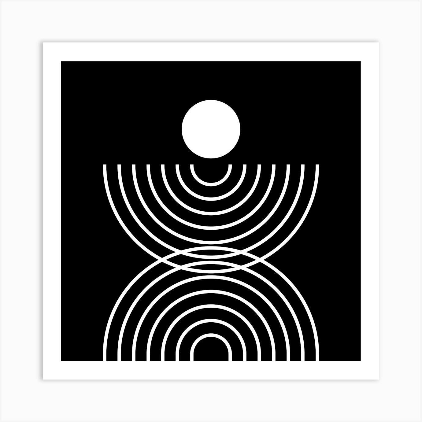 Midcentury Modern Rainbow Arch Sun Abstract A4 In Black White Monochrome 02 Art Print by NineFlorals