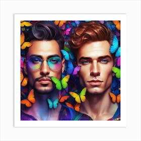 Two Men With Butterflies Art Print