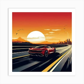 Sports Car At Sunset 1 Art Print