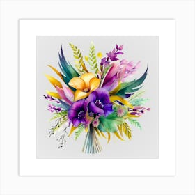 Watercolor Mardi Gras Flower Bouquets 23 Art Print