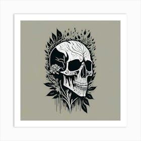 Skull With Leaves Art Print