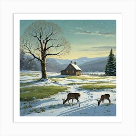 Deer In The Snow 33 Art Print