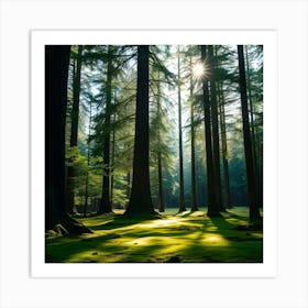 Sun Shining Through A Forest Art Print