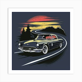 Classic Car At Sunset Art Print