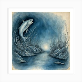 Salmon Leaps From The Water Art Print