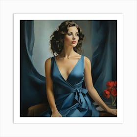 Woman In Blue Dress Art Print 2 Art Print