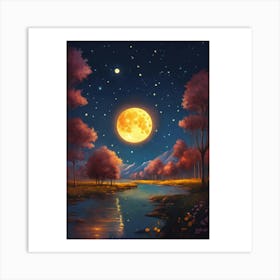 Full Moon Over The River 2 Art Print