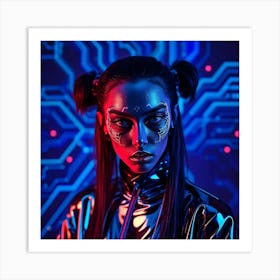 Futuristic Woman in Neon Light Art Print