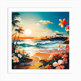 Sunset At The Beach Art Print